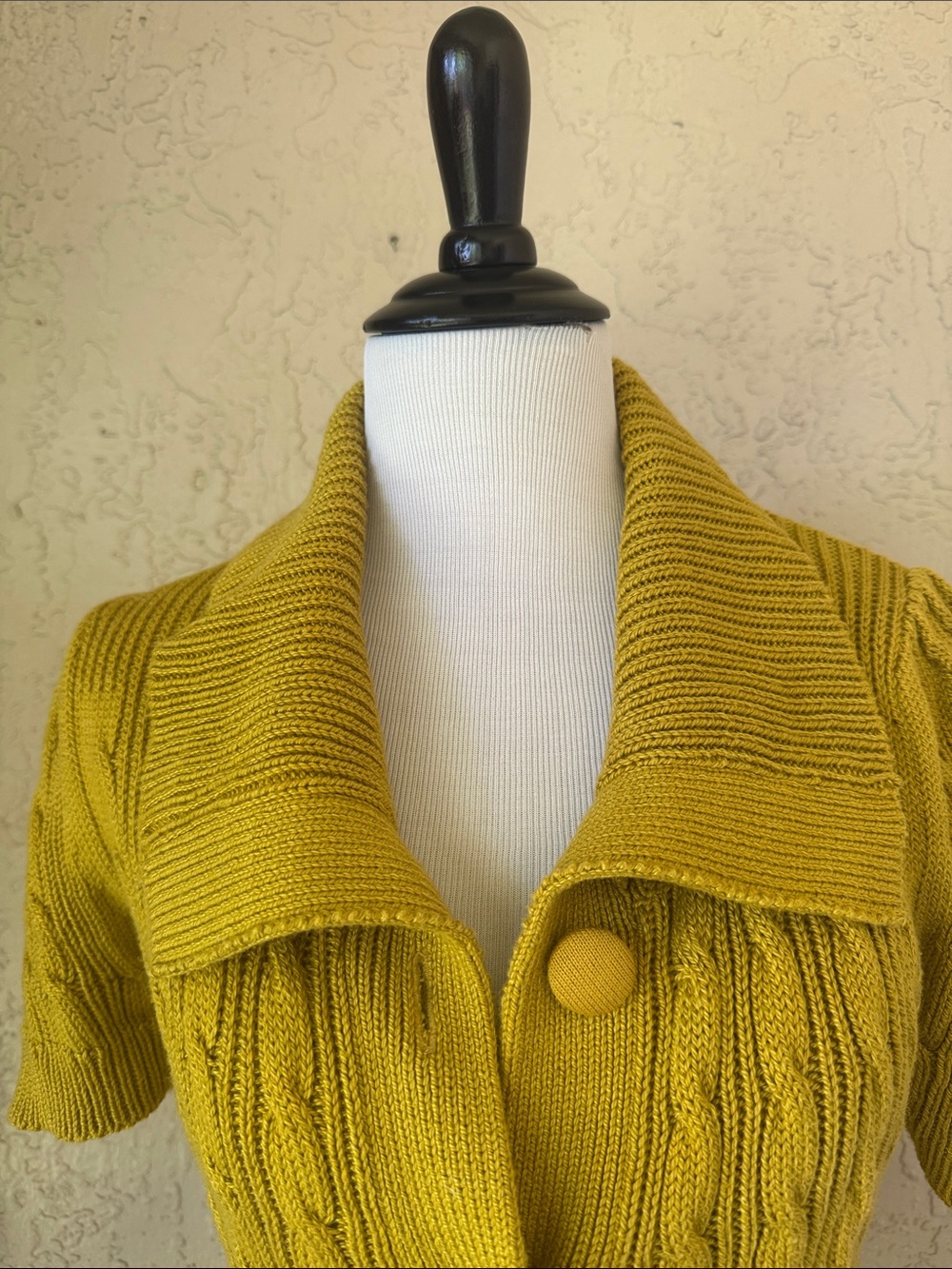 French Connection Mustard Short-Sleeve Knit Cardigan with Peplum Pockets - Picture 2 of 12